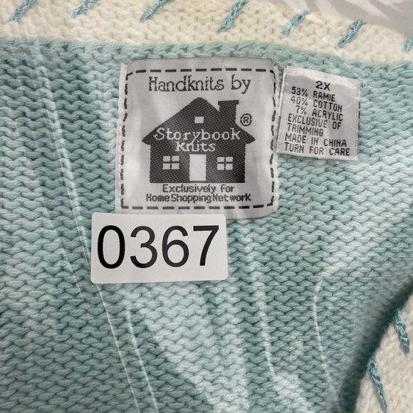 Storybook Knits Sweater Cardigan Womens 2X Blue Sunflower Bee Ramie Cottagecore - Picture 12 of 12